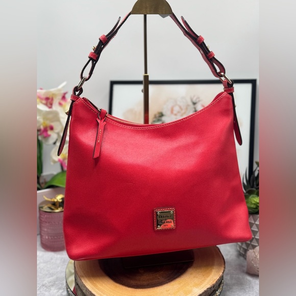 Dooney and Bourke Hobo Pebble Grain Italian Leather Red - Picture 1 of 14